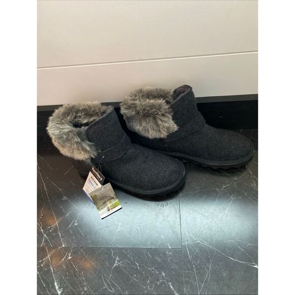 BEARPAW Women's Gray Wool Blend Faux Fur Cuff Winter Ankle Boots Size 9 - Picture 11 of 14